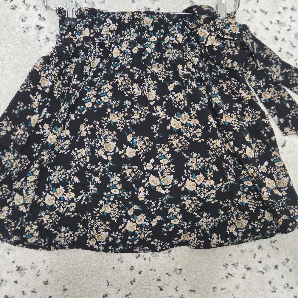 Floral A-Line Skirt in Black and Cream